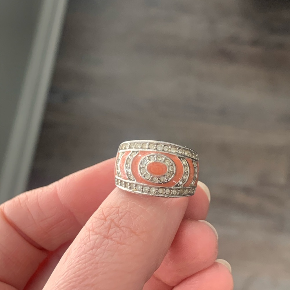 Polished coral with diamond accents